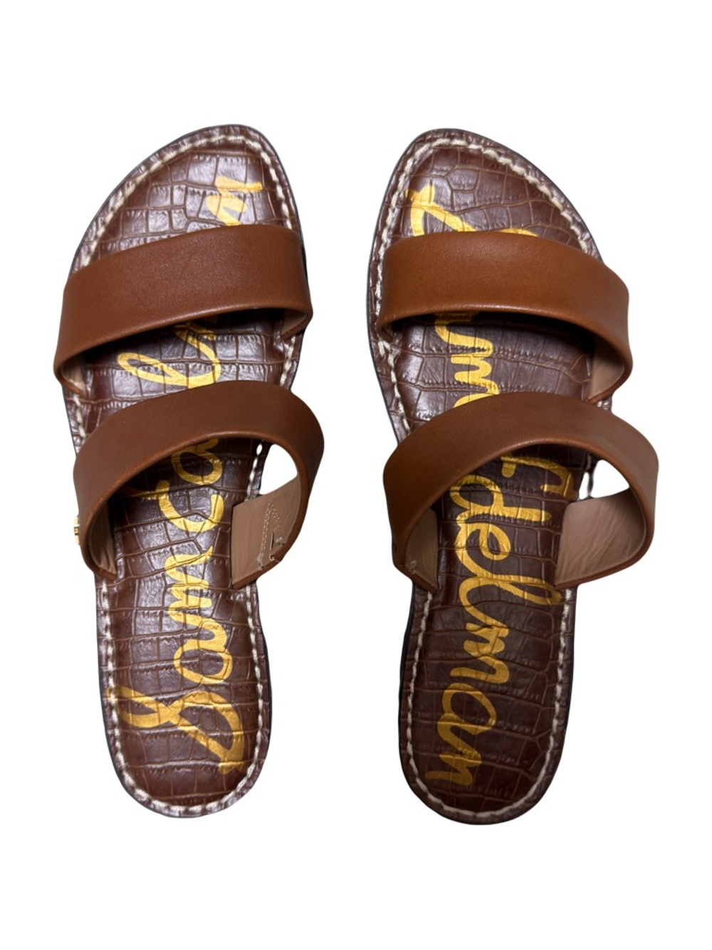 Sam Edelman “Gala” cognac Brown leather Double-Strap Women's Slide Sandals